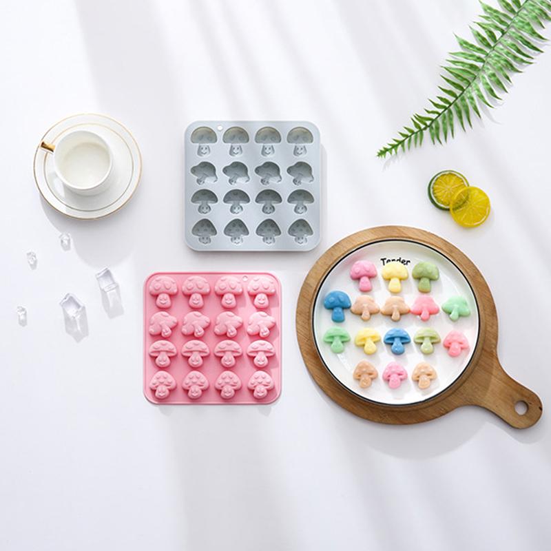 2Pcs Mushroom Silicone Mold,16 Cavity Cute Mushroom Chocolate Molds, 3D Mushroom Candy Ice Gummy Fondant Mold
