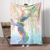 Soft Fleece Blanket Weeping Willow Tree Pastel Pink Water Impressionist Art for Wall Decor