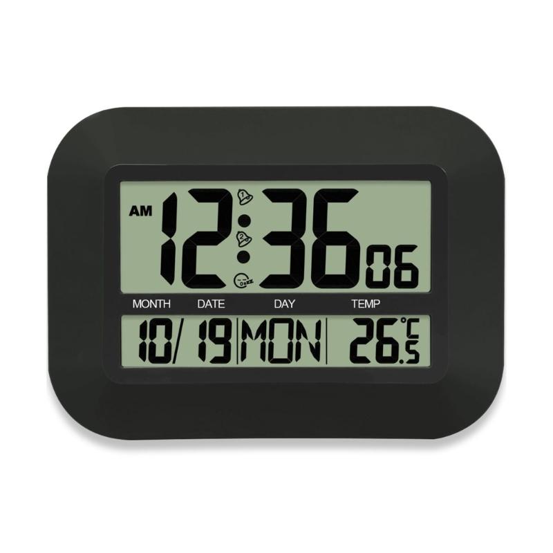 

Auto Adjusting Wireless Clock Indoor Temperature Sensoring 8 Language Weekday Date Display Energy Efficient Home Decoration чорний