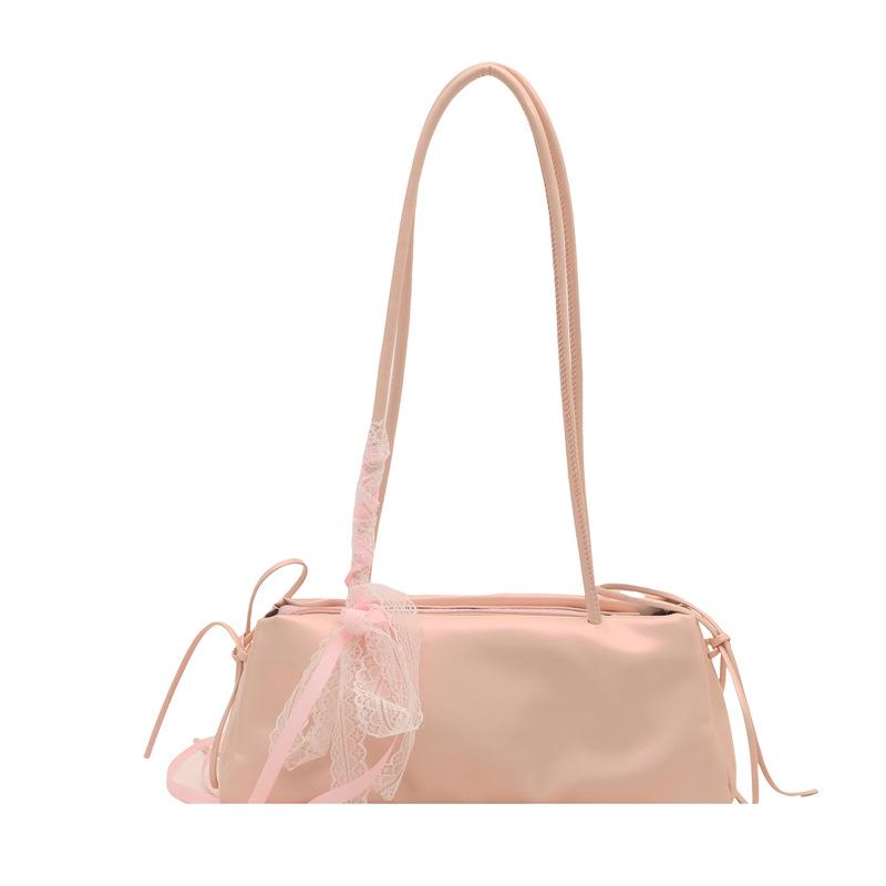 2025 New Oil Wax Leather Bowknot Baguette Bag for Women - Spring/Summer Fashion Simple Texture Underarm Shoulder Bag