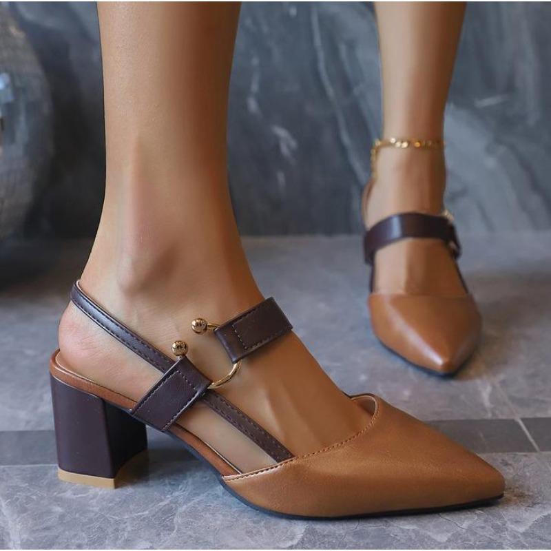 New Elegant Women's Pointy Chunky Sandals Summer Casual Classic Office High Heel Wedding Shoes Women Plus Pumps Shoes