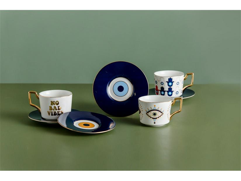 Devil’s Eye Ceramic Coffee Cup & Saucer Set – European Style Tea Cup for Afternoon Tea