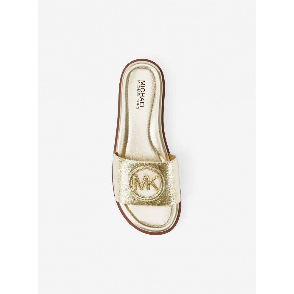 Michael Kors Carissa Metallic Cut Out Slide Sandals 49s6csfs1m705 Pale Gold