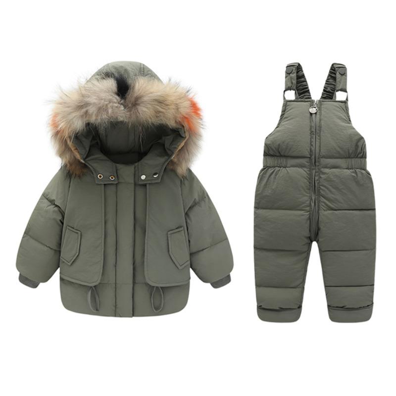 Children's Down Cotton Clothing Set, Large Fur Collar Two-piece Set, Baby Girl Overalls, Children's Clothing