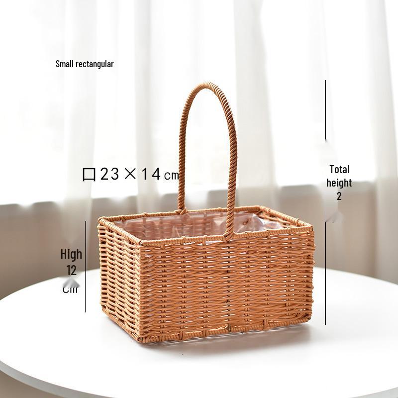 Rattan Handwoven Flower Art Arrangement Basket - Faux Rattan Florist Basket for Living Room or Fruit Display.