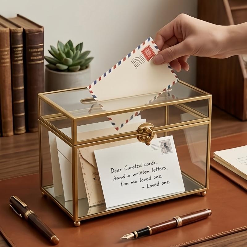 Transparante Glazen Envelop Bewaarbox met Sleuf en Sluiting, Kaart Display Case voor Planken en Tafelblad Bewaarruimtes