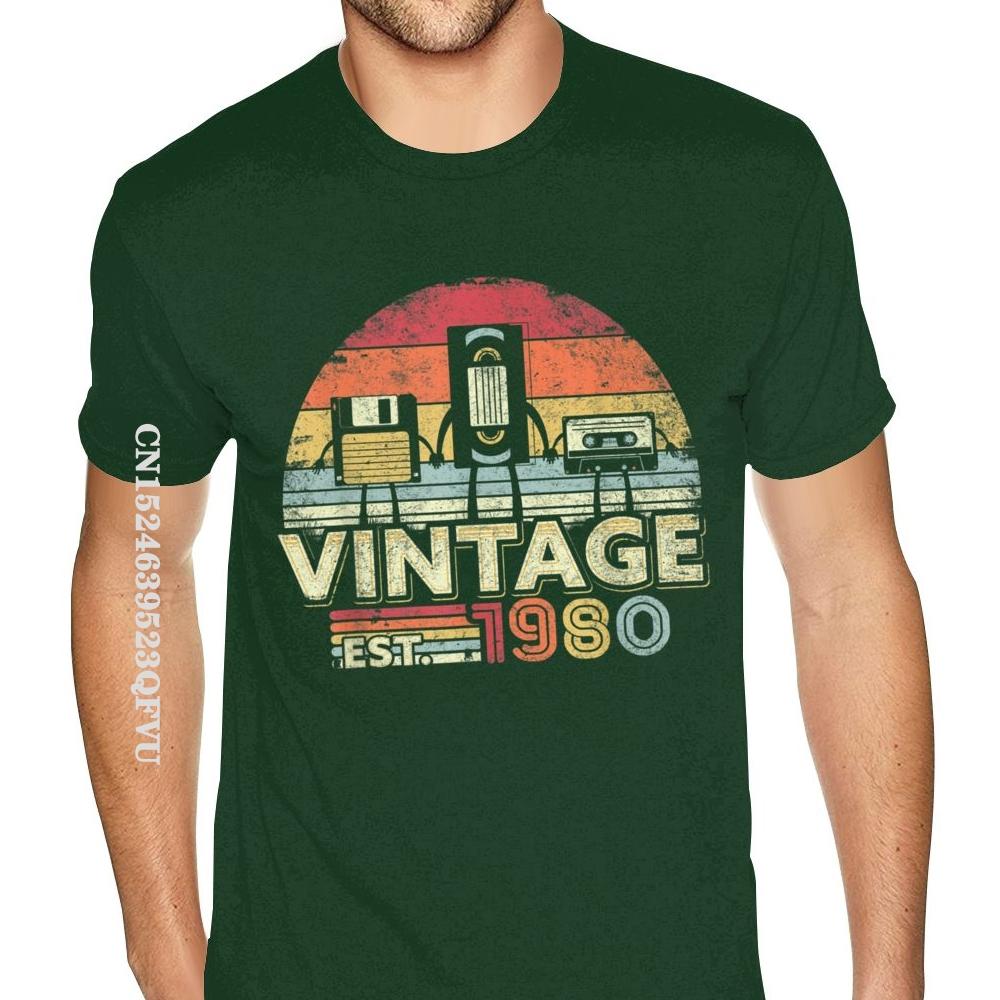1980 Shirt Vintage 40th Birthday Gift Mens Tshirt Funny Music Tech Wholesale T-Shirt Men Plus Size Mens Plain Shirts