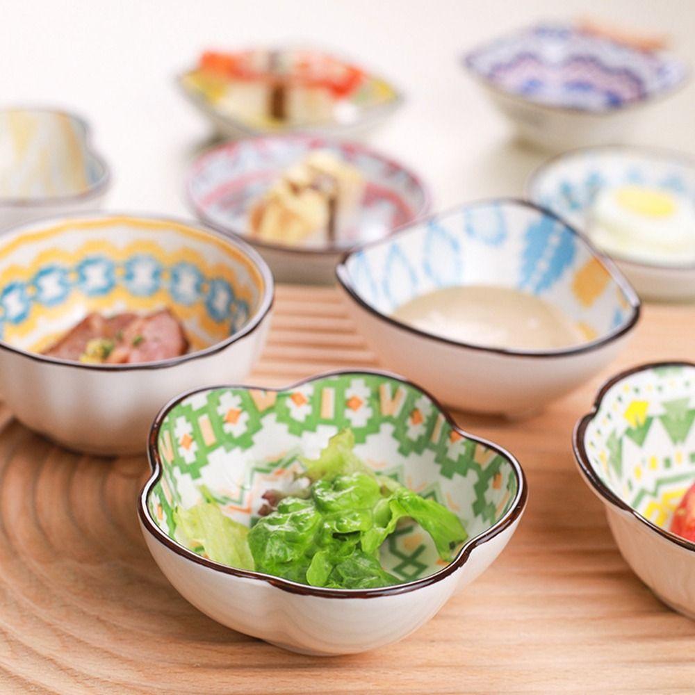 Bohemian Style Dipping Sauce Dish Underglaze Color Seasoning Dish Soy Sauce Vinegar Dish Household