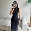 2024 Summer High-Waist Sexy Sleeveless Split Long Dress for Women - European & American Style, Solid Color