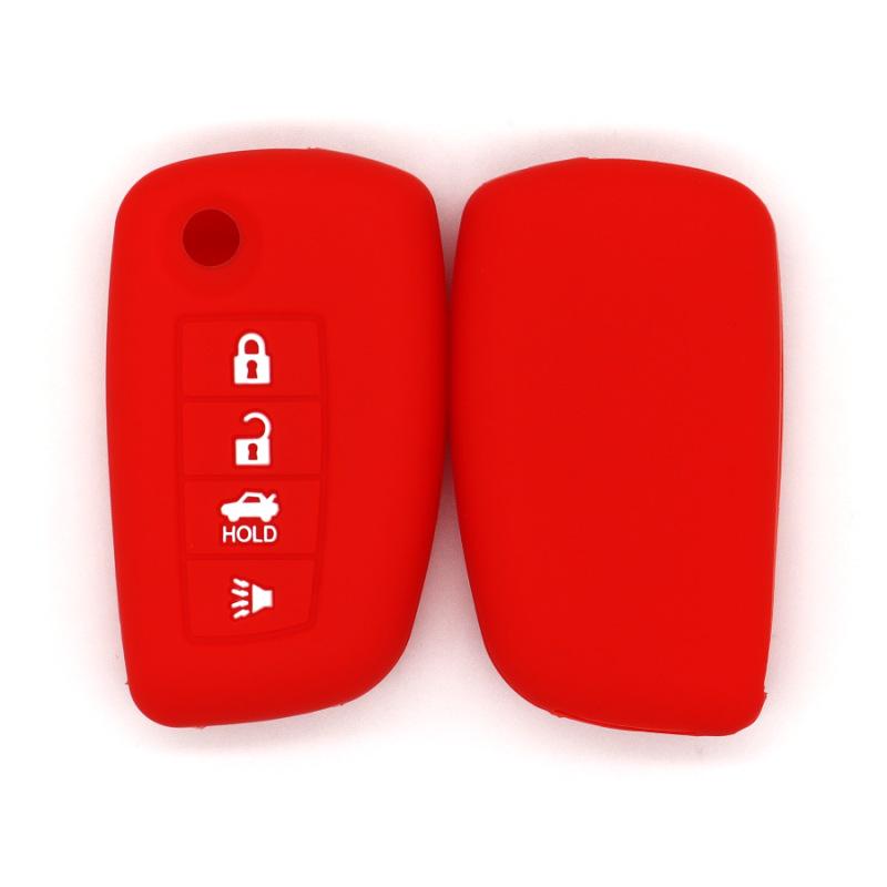 

High-quality anti-fall key cover suitable for Nissan foldable 4-button insertion mechanical car silicone key bag красный