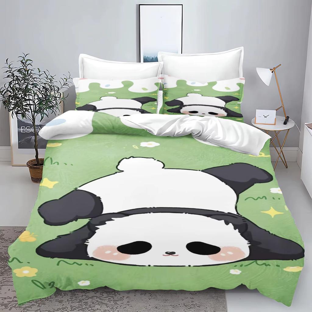 Cute Cartoon Panda 3D Printed Bedding Set Children'S Duvet Cover Pillow Case Set Anime  Polyester Home Decoration