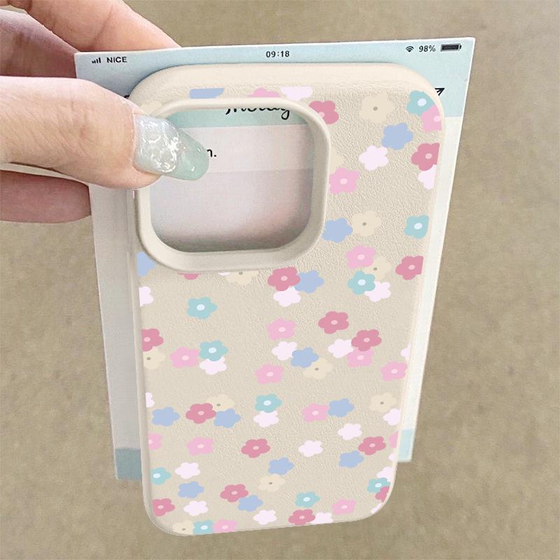 For iPhone 18 Pro Max Case White Flowers Print Leather Texture Silicone Cover For iPhone 17 16 15 14 13 Pro Max 16E 17E