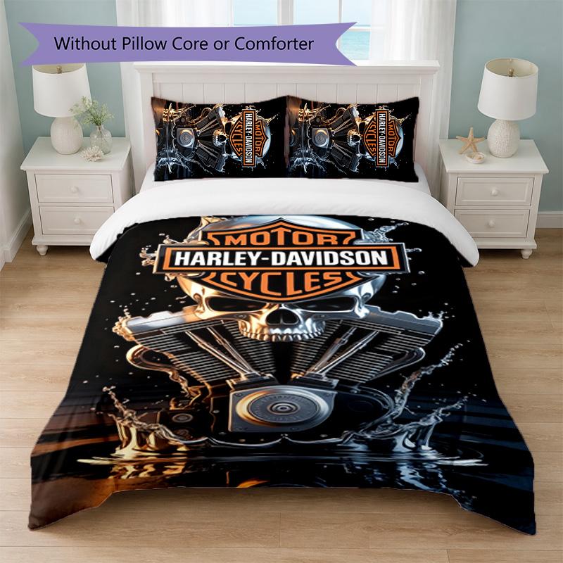 Harley-Davidson Print 3Pcs Duvet Cover Set 1 Duvet Cover and 2 Pillowcases Soft Bed Linen For Household Bedroom