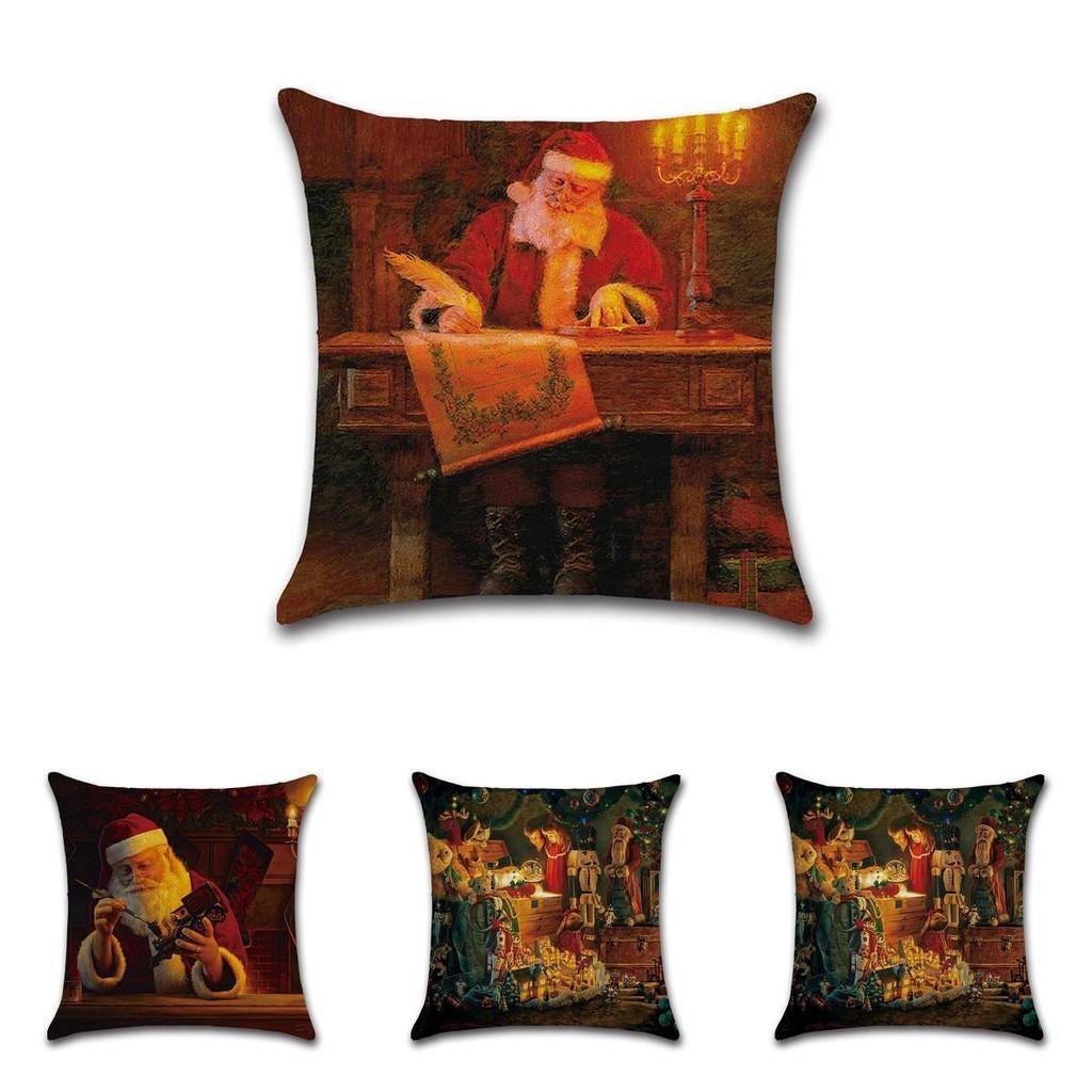Festlicher Baumwollleinen Weihnachtsmann Kissenbezug für stilvolle Sofa-Akzente