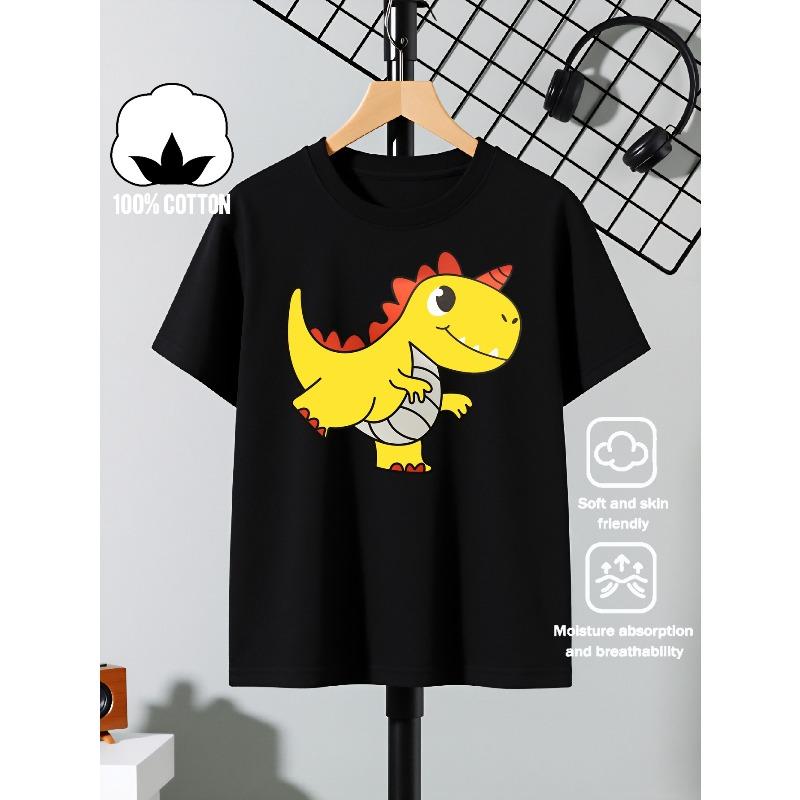 European Sizes Boys' Cotton T-shirt Yellow Dinosaur with Red Spikes , Ideal for Outdoor Activities, Soft Knitted Top, Comfortable And Breathable