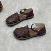 Johnature Soft Cowhide Woven Round Toe Flat Sandals Soft Sole Comfortable Genuine Leather Women's Shoes