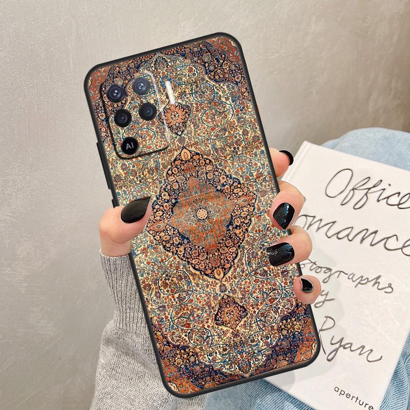 Persian Carpet Floral Pattern Case For Oppo A54 A74 A94 A17 A57 A77 A76 A16 A96 A18 A60 A80 A40 A38 A58 A78 A98 A15 A5 Pro