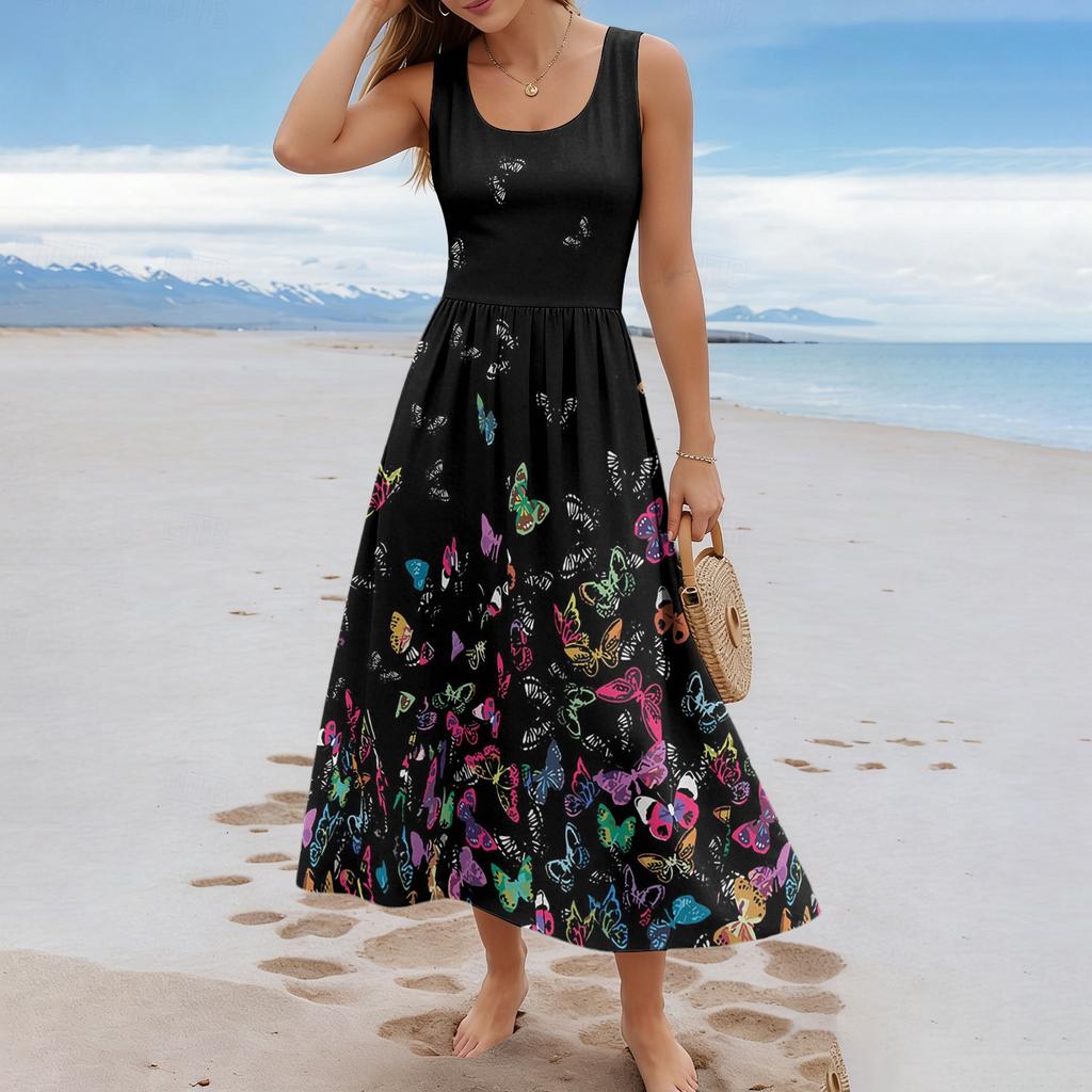 Ladies' floral summer casual and fashionable sleeveless long dress