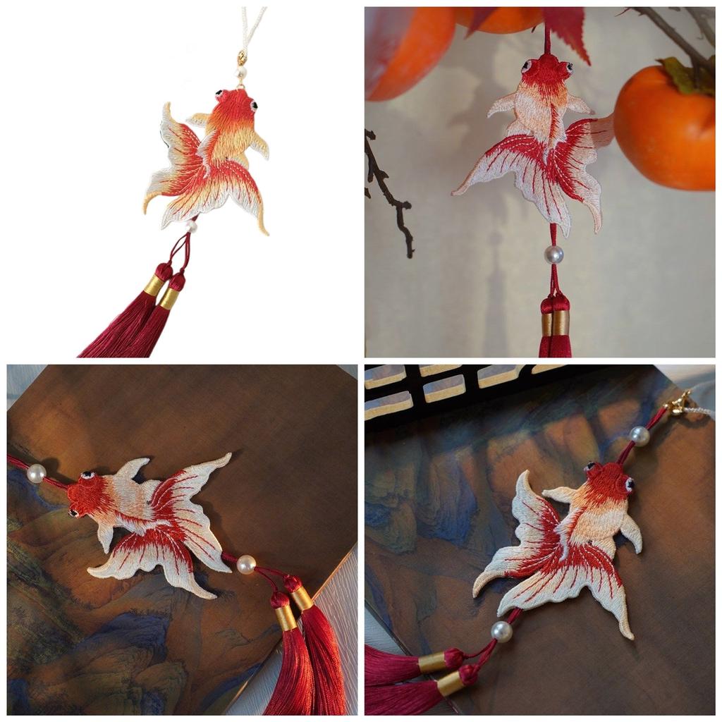 Vintage Tassels Pendant Embroidered Fish Decoration Car Hanging Ornament Handmade Crafts Hanfu Costume Accessories