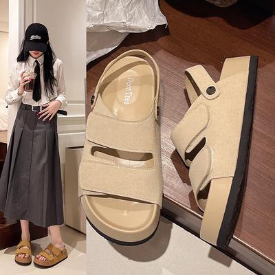 Summer New Beach Roman Shoes Retro Velcro Word with Muffin Platform Birkenstocks Sandals