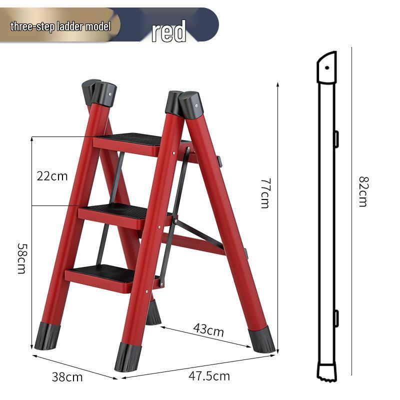 Telescopic Carbon Steel 3-Step Folding Ladder Stool with Storage