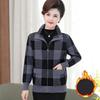 Women's Autumn Winter Plus Velvet Padded Jacket Plaid Female Short Jacket Mother's Loose Plus Size Overcoat