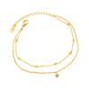 Women's Sexy Double-Layer Beaded Anklet with Single Diamond, 18K Gold Titanium Steel, Tarnish-Free, Wearable In Bath