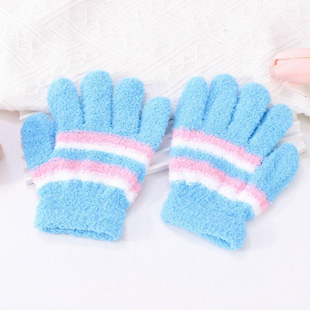 Fashion Warm Kids Winter Gloves Coldproof Full Finger Baby Gloves Soft Candy Color Knitted Gloves for 6-9 Years Old Outdoor
