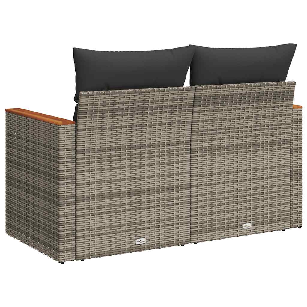 Vidaxl Garden Sofa With Cushions, 2-Seater, Grey, Poly Rattan
