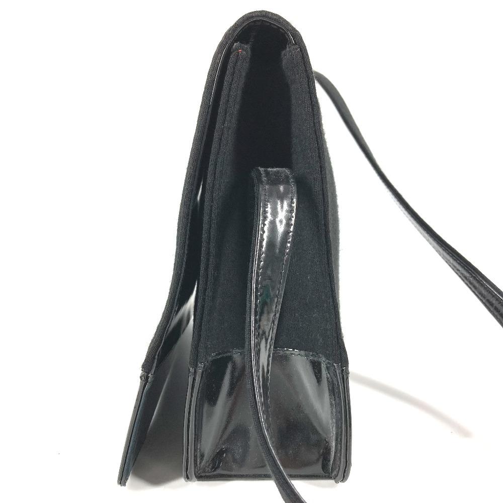 CHANEL vintage CC logo flap bag Shoulder Bag cotton / Patent Leather Black