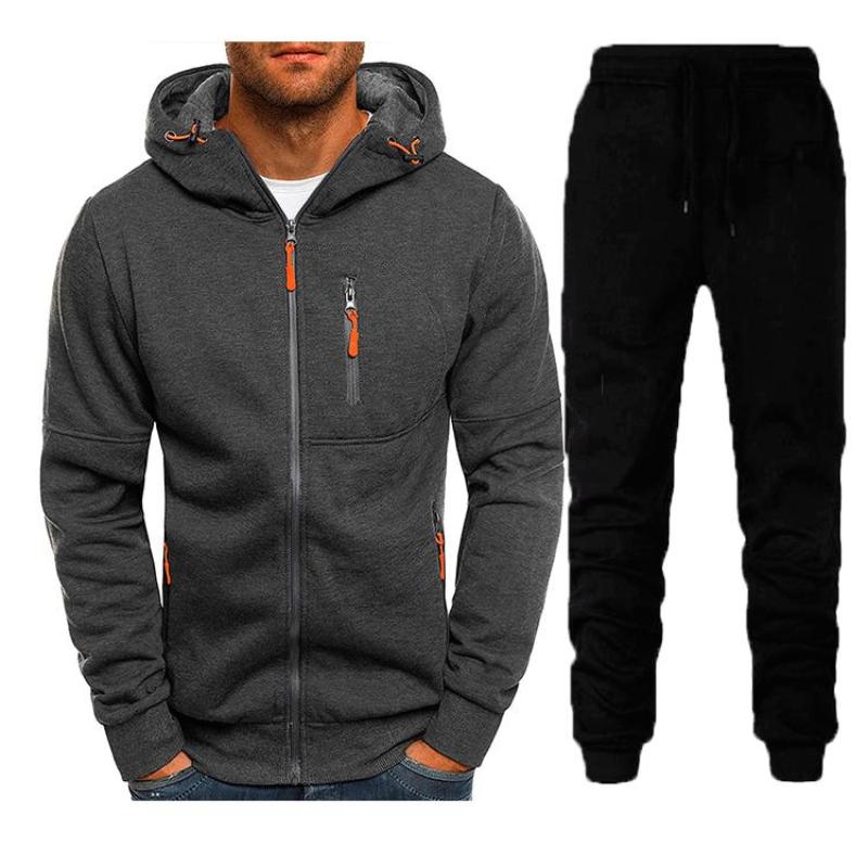 2 Pieces Sets Tracksuit Men Jogging Striped Men's Sets Sports Suit Male Zipper Hoodie+Pants Sportswear Boy