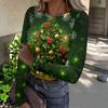 Women's Casual Christmas Print Long Sleeve Ribbed Neck Top