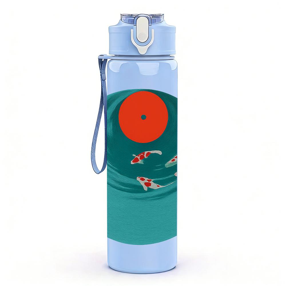 1PC Koi Fish Turquoise Round Scene 750ml Color Plastic Sports Water Bottle Leakproof Flip Straw Lid For Sports Office Home Use