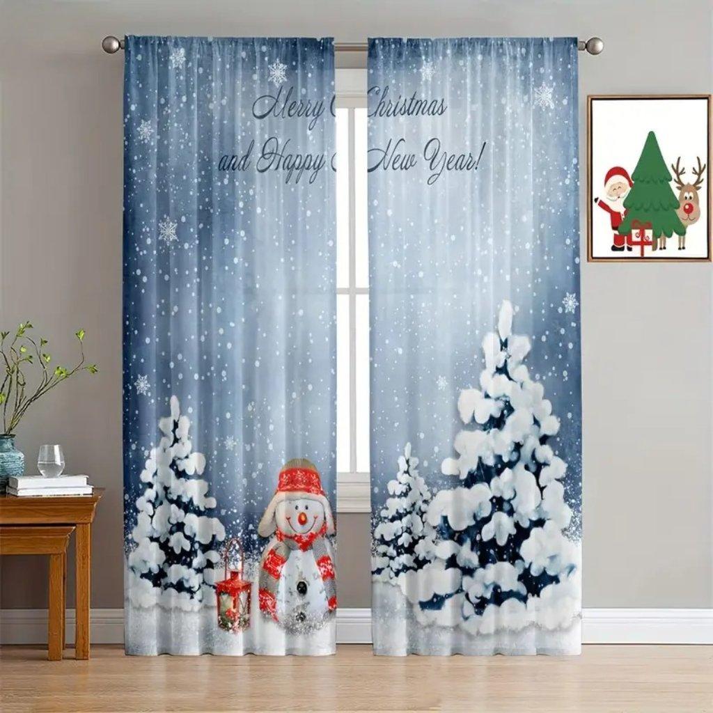 2pcs, Christmas Red Snowflake Translucent Curtains, Holiday Atmosphere Decoration For Living Room Bedroom, Sunscreen And Privacy