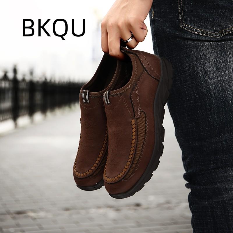 

Мужская кожаная обувь с низким берцем, большого размера, на плоской подошве, удобная, с круглым носком, без шнуровки, дышащая, для прогулок, на открытом воздухе, повседневная модная летняя основная обувь