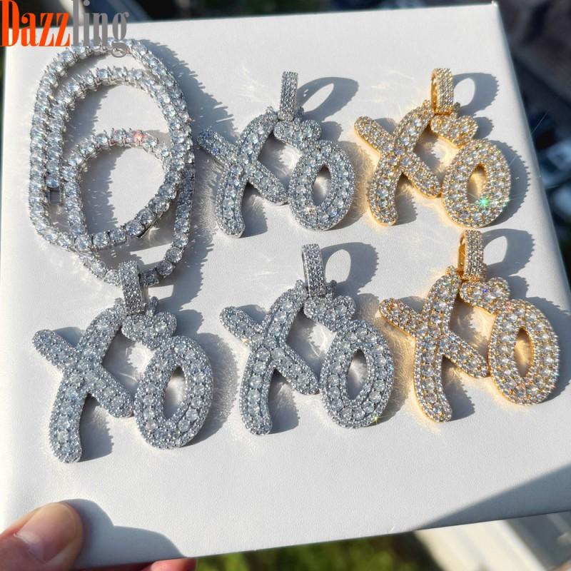 Mens Hip Hop XO Love Letter Pendant Necklace With Zirconia Crystals Gold Chain