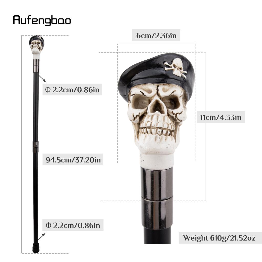 White Resin Skull Hat Head Walking Cane Fashion Decorative Steel Stick Gentleman Elegant Cosplay Cane Knob Crosier 94cm