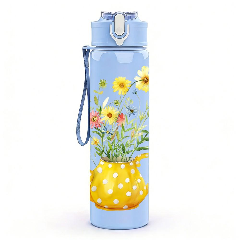 1PC Watering Can Floral Vintage Pattern 750ml Color Plastic Sports Water Bottle Leakproof Flip Straw Lid Suitable for Sports Office Home Use