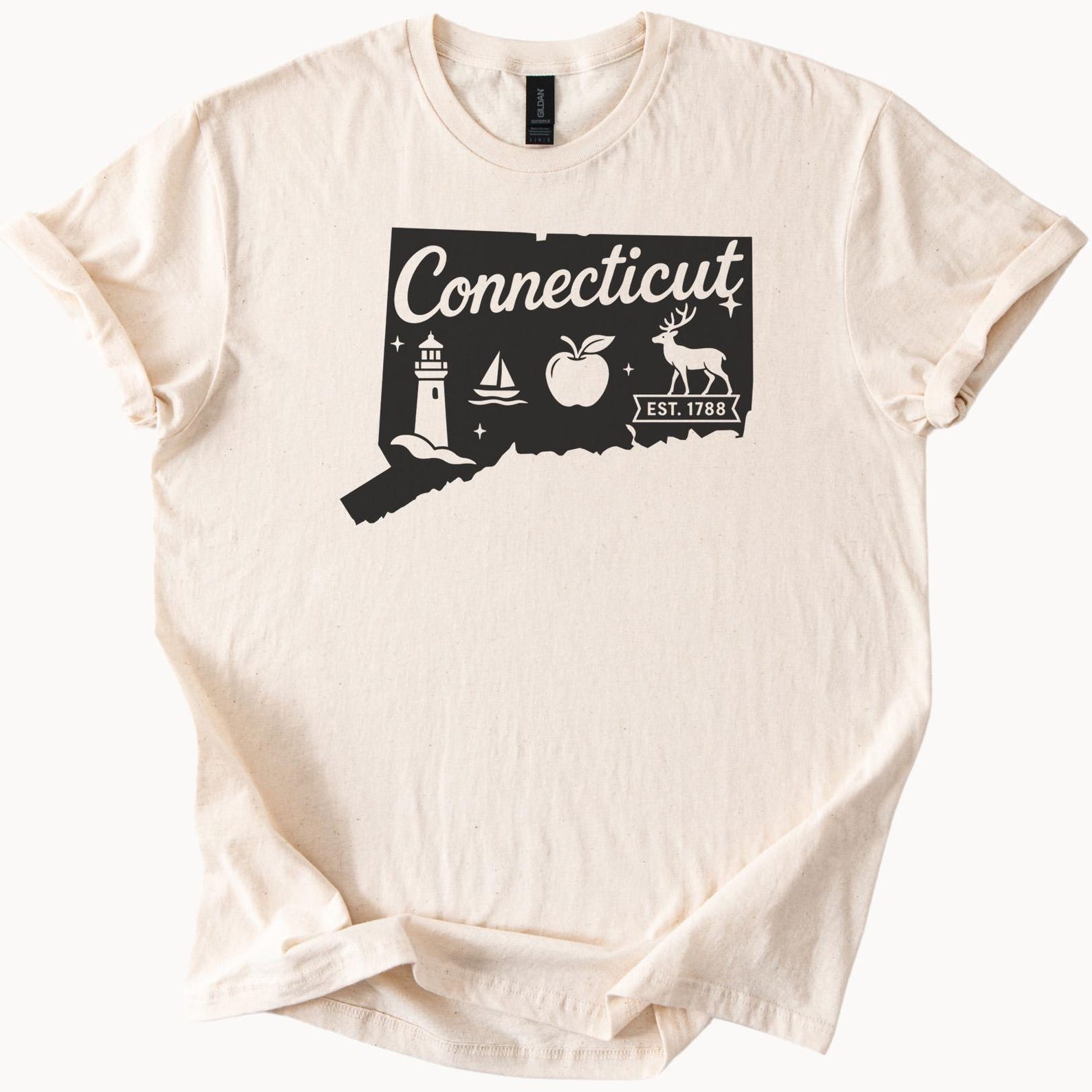 Connecticut State Graphic T Shirt Lighthouse Sailboat Apple Deer Established 1788 Map Outline Unique Connecticut Souvenir Gift Shirt 150