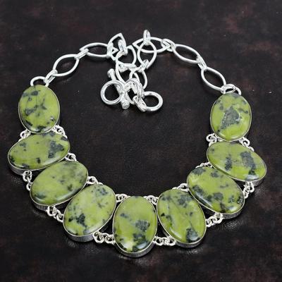 Serpentine Necklace Natural Gemstone Necklace 925 Sterling Silver Adjustable Chain Necklace Handmade Jewelry Gifts for Mom Amazing Necklace