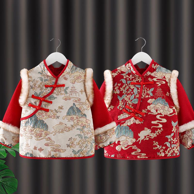 Children's Waterproof Reversible Coveralls: New Year Chinese Style Outerwear & Bib. Dirt-Resistant, Protective for Autumn/Winter.