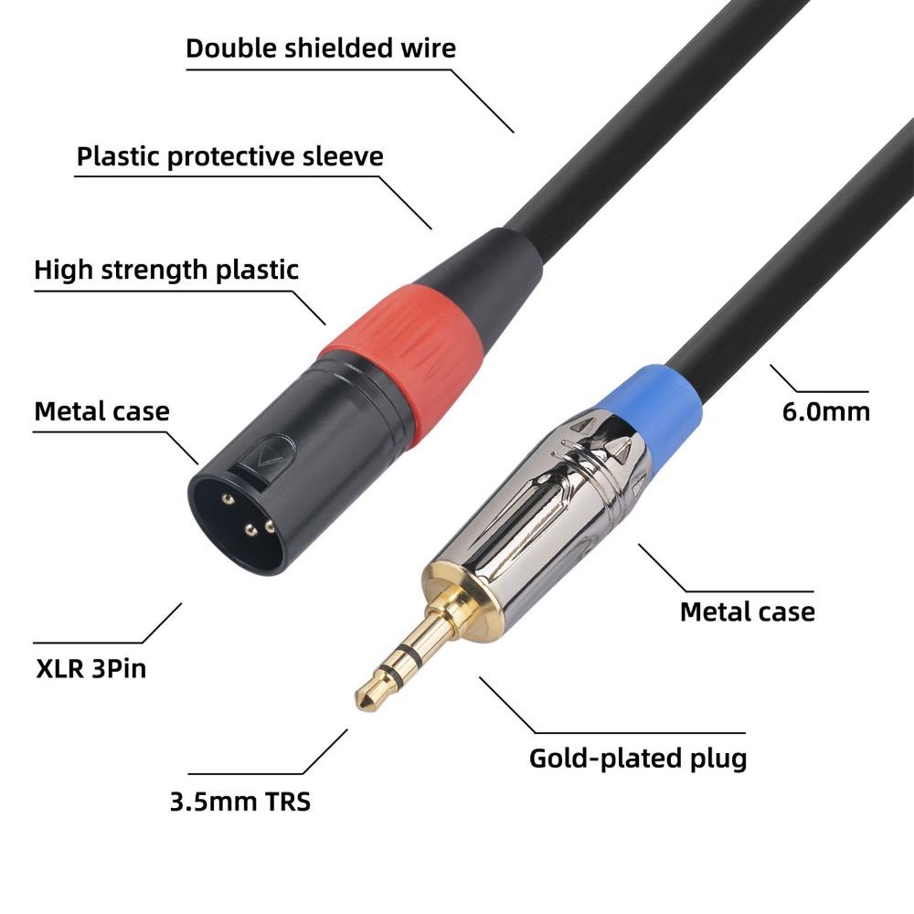 Male to Male 3PIN XLR Male to 3.5mm Cable Noise Reduction Microphone Balanced Cord  for Camera