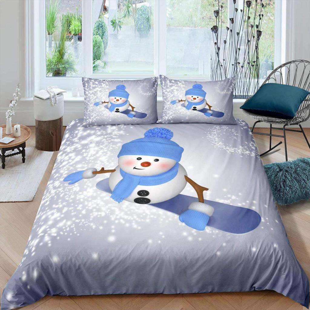 Kids Cartoon Snowman King Queen Duvet Cover Winter Quilt Cover White Snowflake Christmas Bedding Set Polyester Comforter Cover