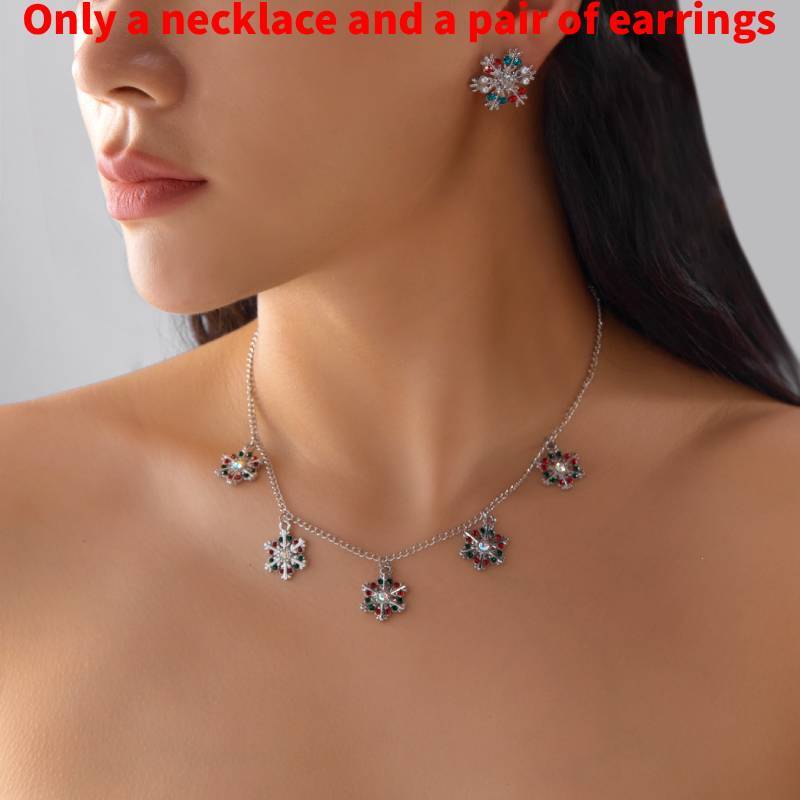 Seasonal Snowflake Earring And Necklace Set With Sparkling Accents For Men And Women