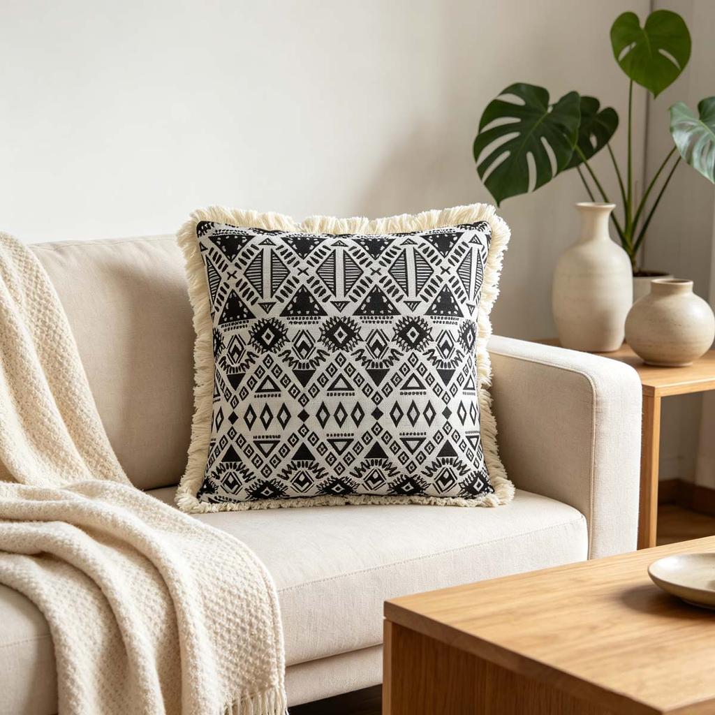 Washable Square Modern Farmhouse Couch Sofa Living Room Outdoor Cushion Decorative Tassel Couch Throw Pillow Covers
