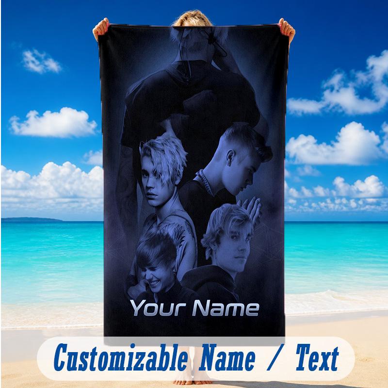 Beach Towel Custom Name Text, Quick Dry Large Towel For Beach HomeJustin Bieber