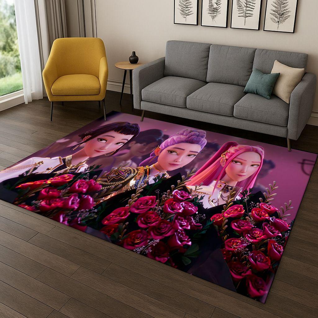 Tappeto Kpop Demon Hunters Rumi Mira Zoey Music Cartoon per Camera da Letto Soggiorno Divano Decorazione Casa, Tappetino Antiscivolo Regalo