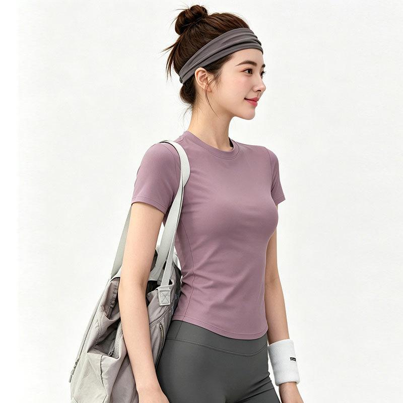 Yoga clothes, short-sleeved tops, women's elastic, slim, breathable, quick-drying running, fitness, Pilates sports T-shirt