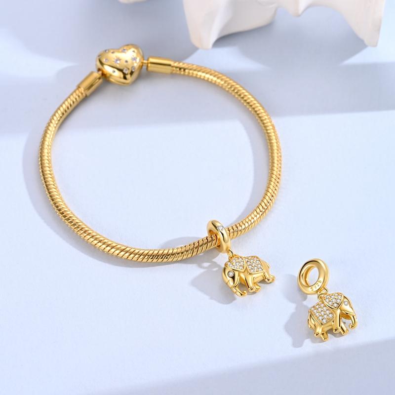 Golden Elephant Charm Bead Charms Copper Dangle Pendant Compatible With Bangle Bracelets Necklaces Do It Yourself Jewellery
