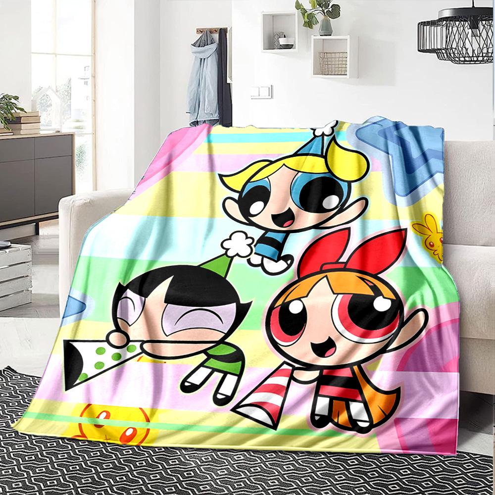 1pc Powerpuff1 Blanket, Gift, for Men and Women, Soft Blanket, Good for Sofa Bed Couch Travel, Lightweight Flannel Blanket